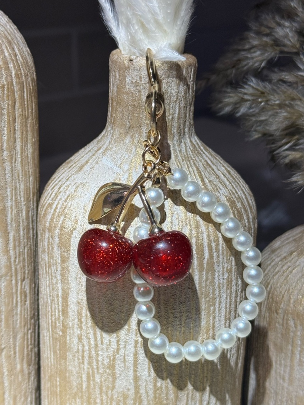 BUNDLE ME! Gold Cherry Pearl Drop Bag Chain Drop - Red & White